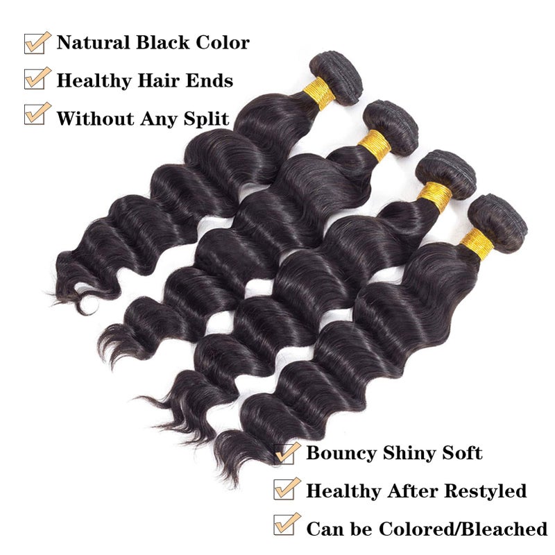 ROYAL IMPRESSION 12A Loose Wave Bundles Human Hair 14" 16" 18" 20" 400g 100% Unprocessed Brazilian Virgin Hair Loose Deep Wave Human Hair Weave Bundles Natural Color - Image 2